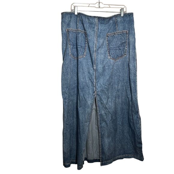 American Eagle Aerie Women's XXL Denim Pull On Maxi Skirt Slit Blue NWT - Picture 4 of 10